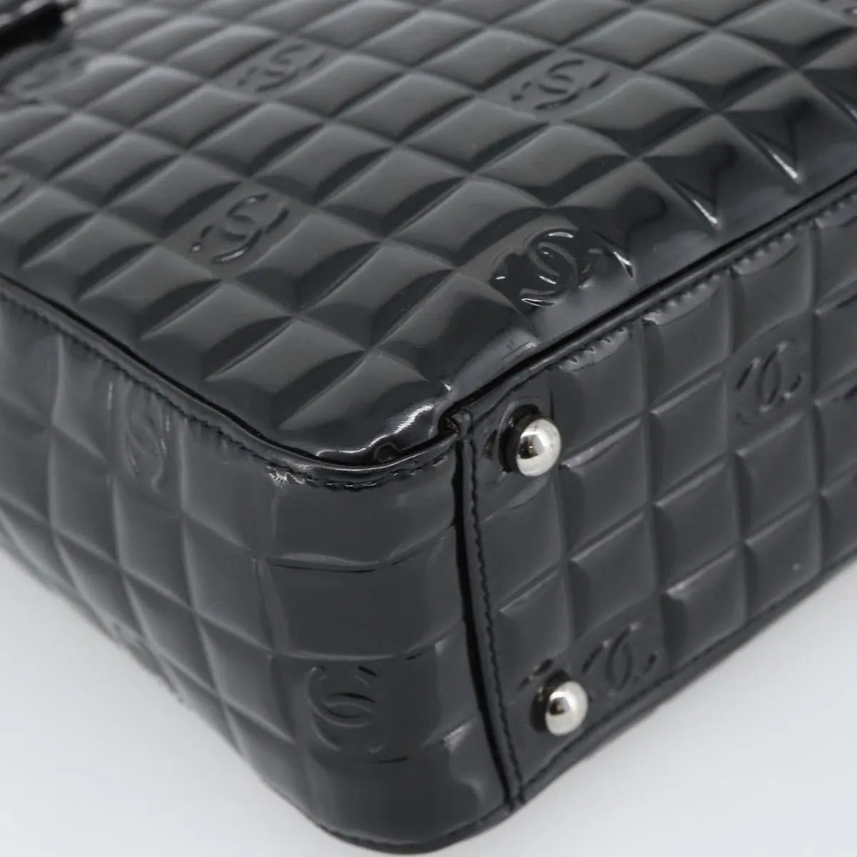 Chanel Chocolate Bar CC Tote Quilted Patent, Black, Patent Leather, Tote Bag