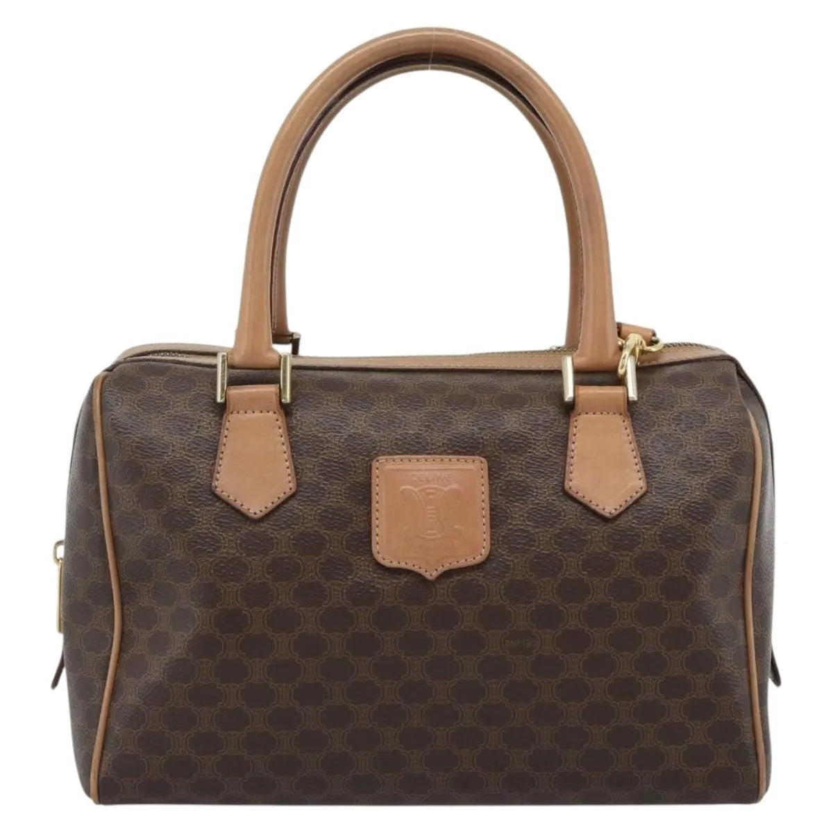 Celine Vintage Macadam Boston Canvas and Leather, Brown, PVC, Handbag