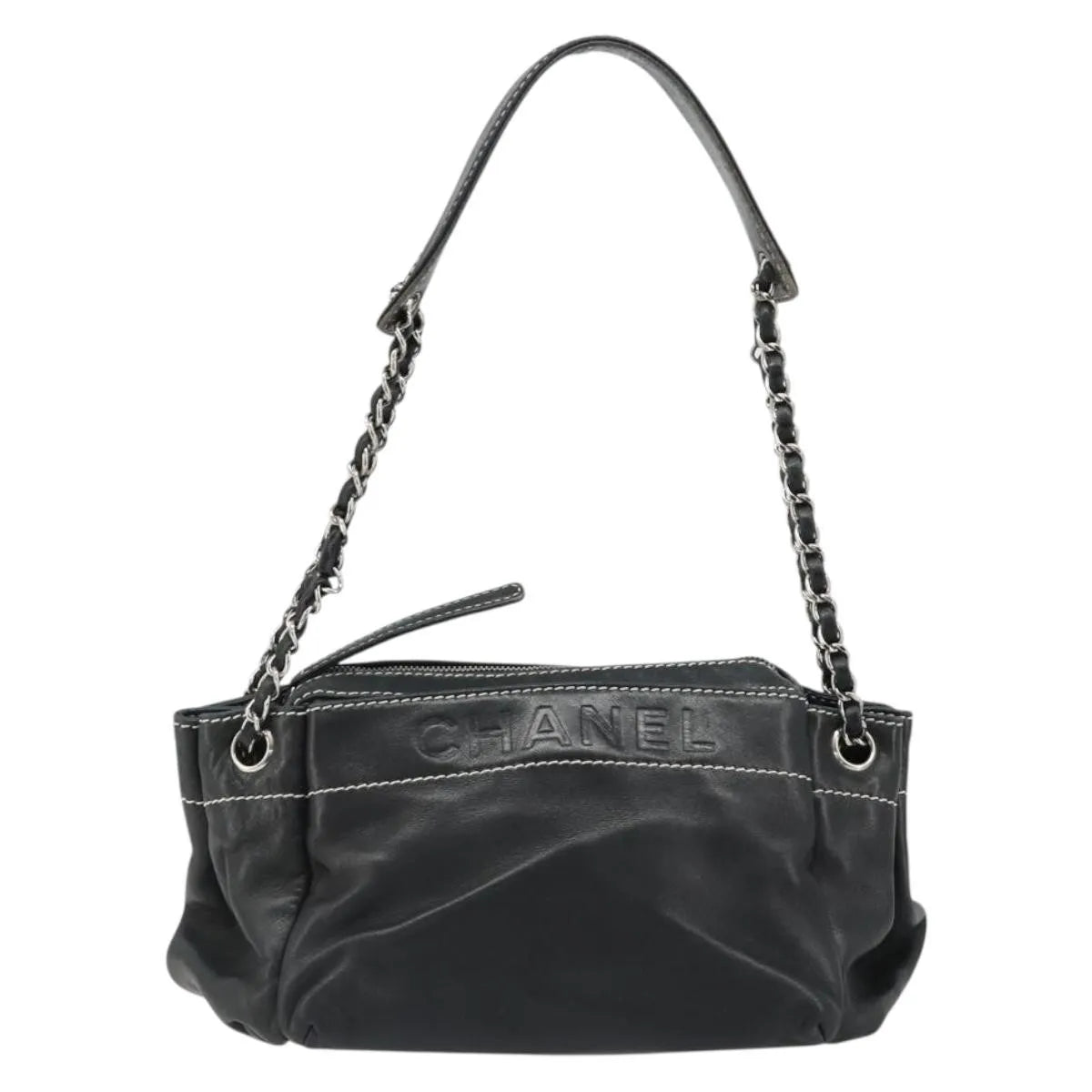 Chanel CC Shoulder Bag Leather, Black, Leather, Handbag