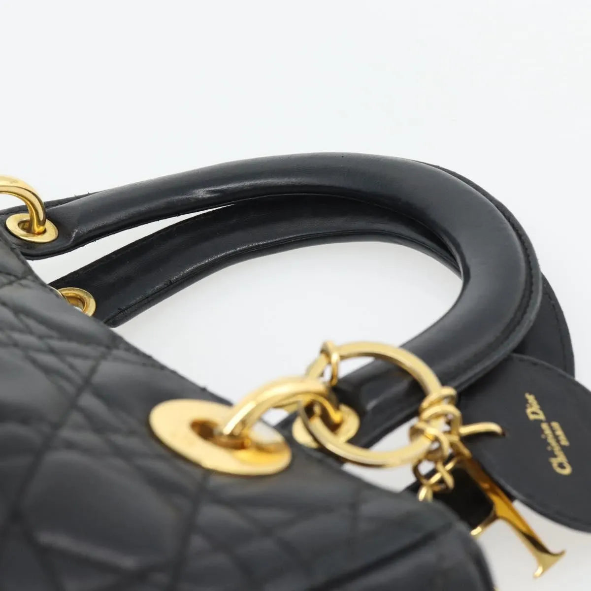 Christian Dior Vintage Lady Dior Cannage Quilt Lambskin, Black, Leather, Handbag