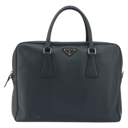 Prada Zip Around Saffiano Leather, Navy, Leather, Briefcase