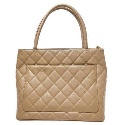 Chanel Medallion Tote Quilted Caviar, Beige, Leather, Tote Bag