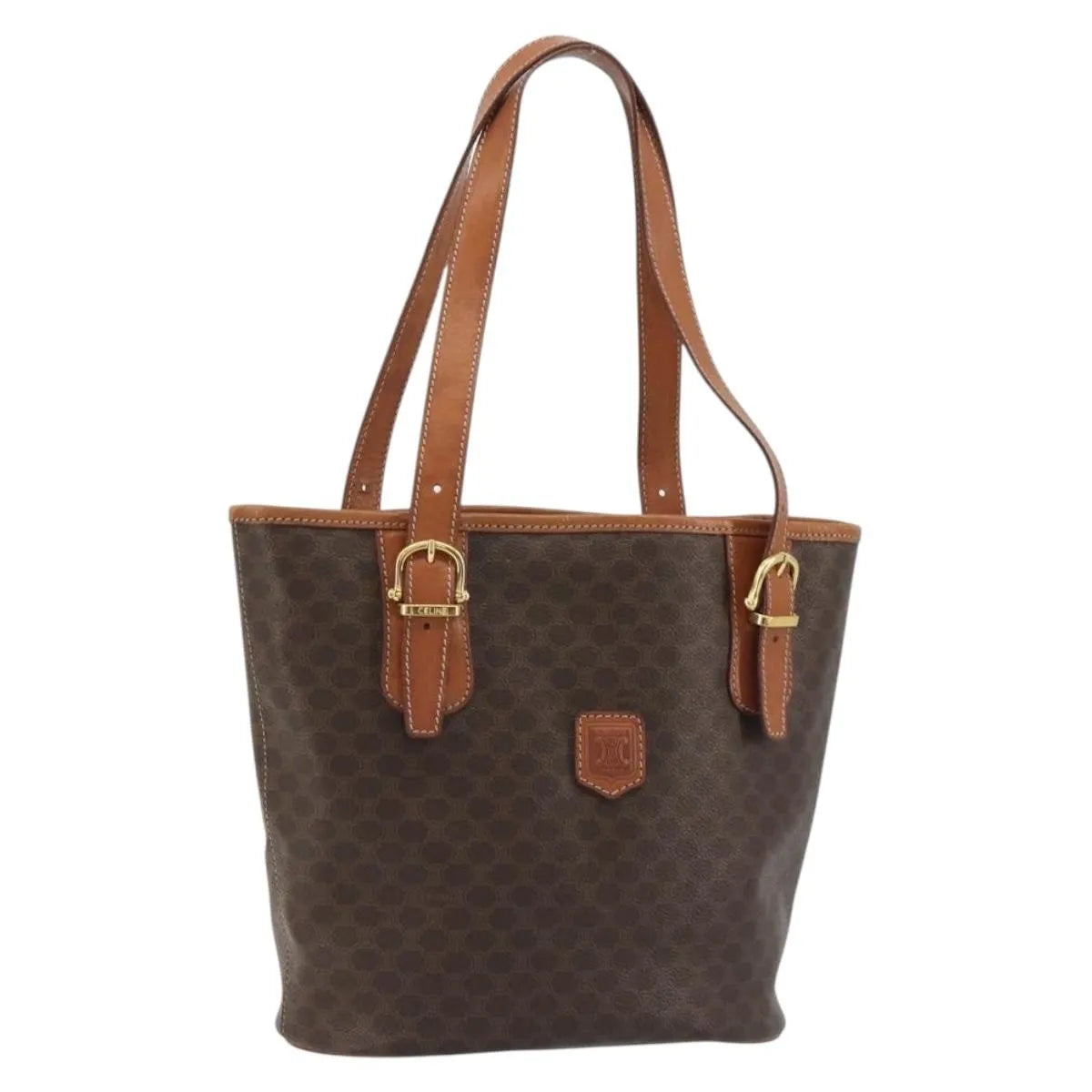 Celine Vintage Macadam Canvas and Leather, Brown, PVC, Handbag