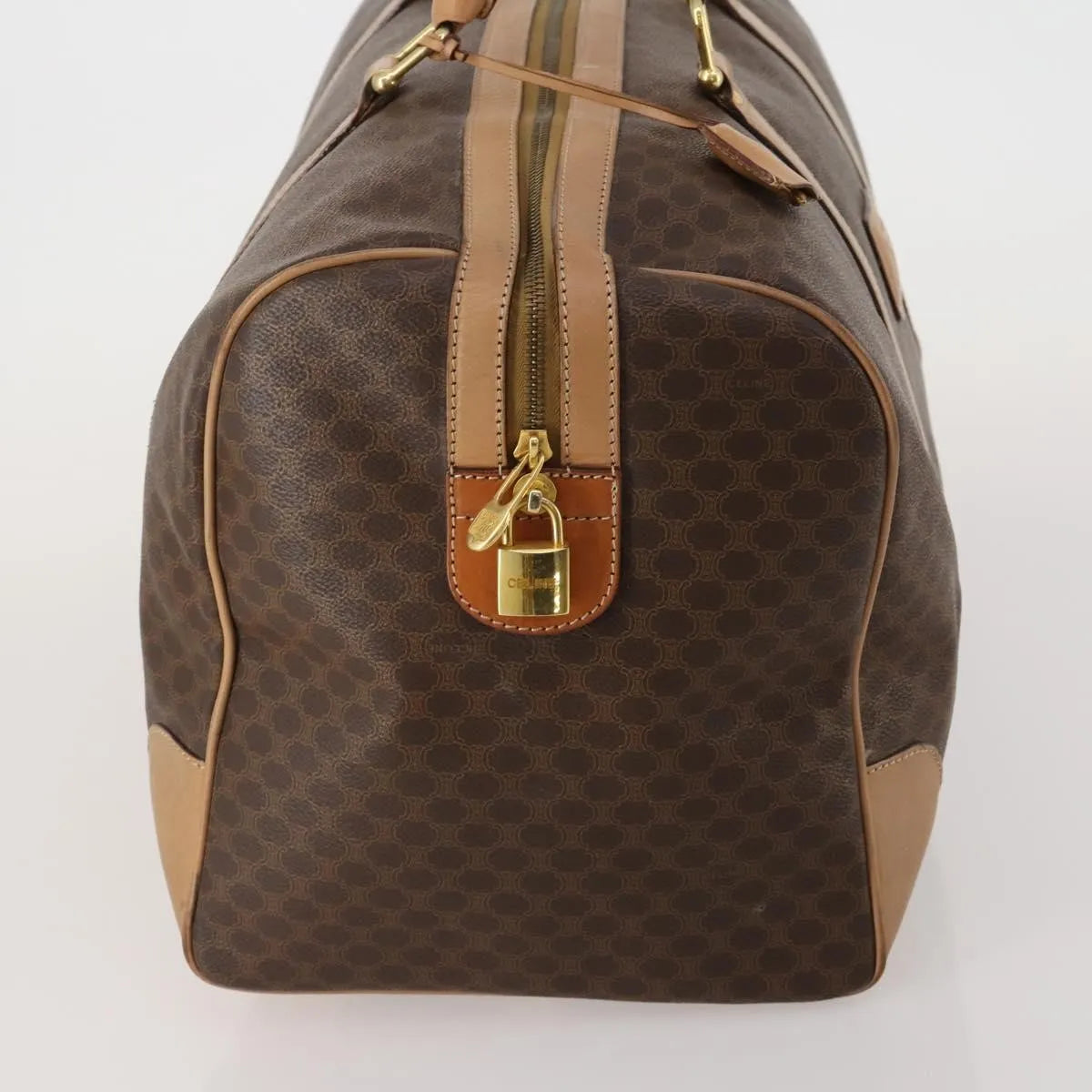 Celine Vintage Duffle Macadam Coated Canvas, Brown, Canvas, Travel Bag
