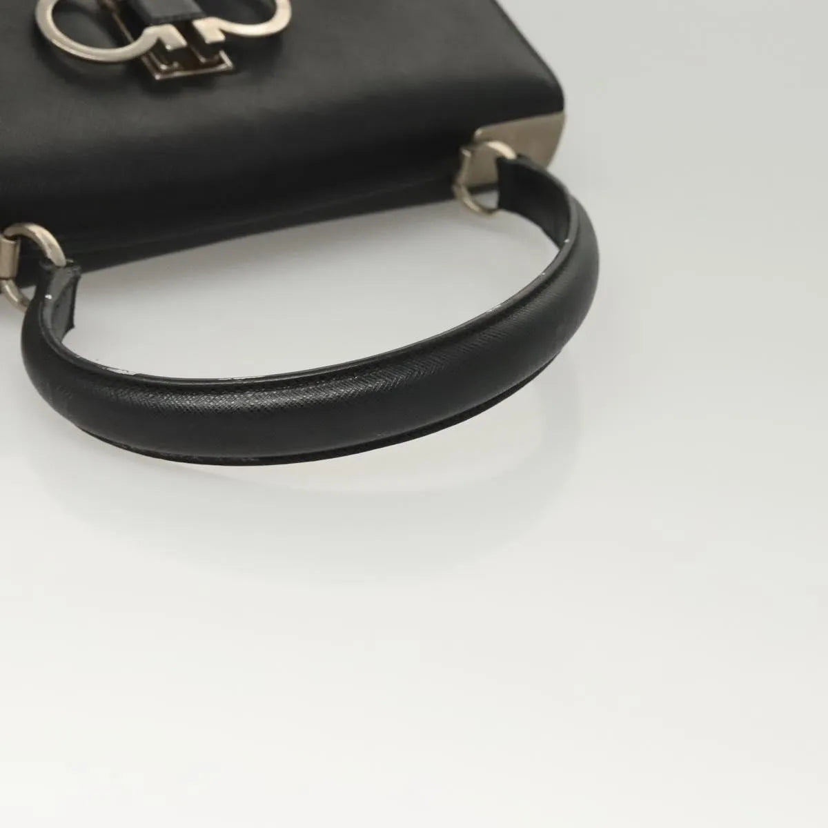Salvatore Ferragamo Double Gancini Top Handle Saffiano Leather, Black, Leather, Handbag