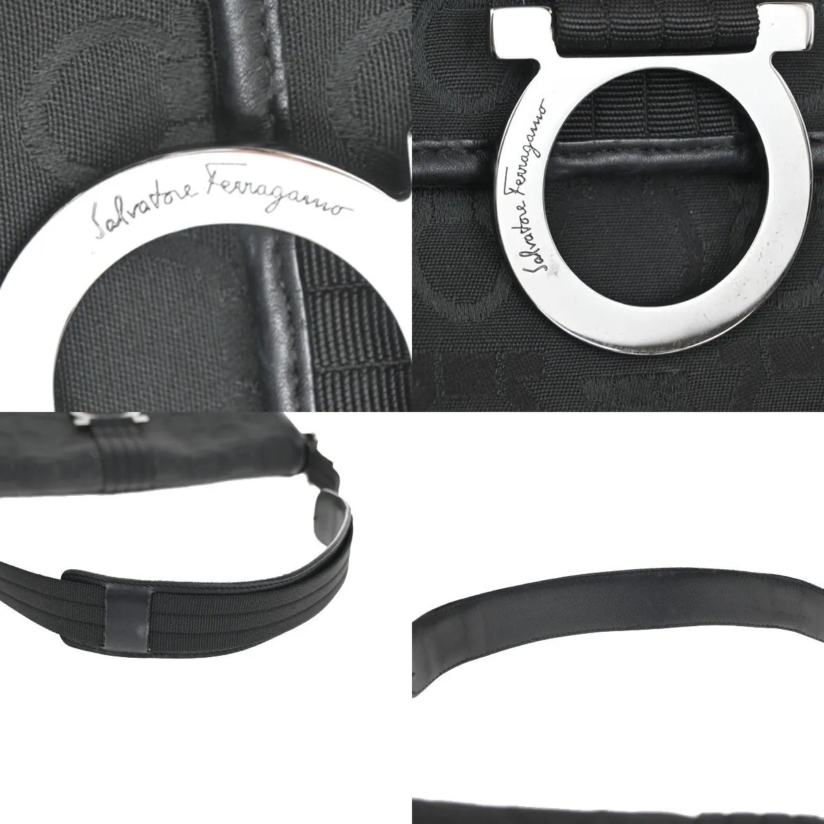 Salvatore Ferragamo Gancini Canvas, Black, Canvas, Shoulder Bag