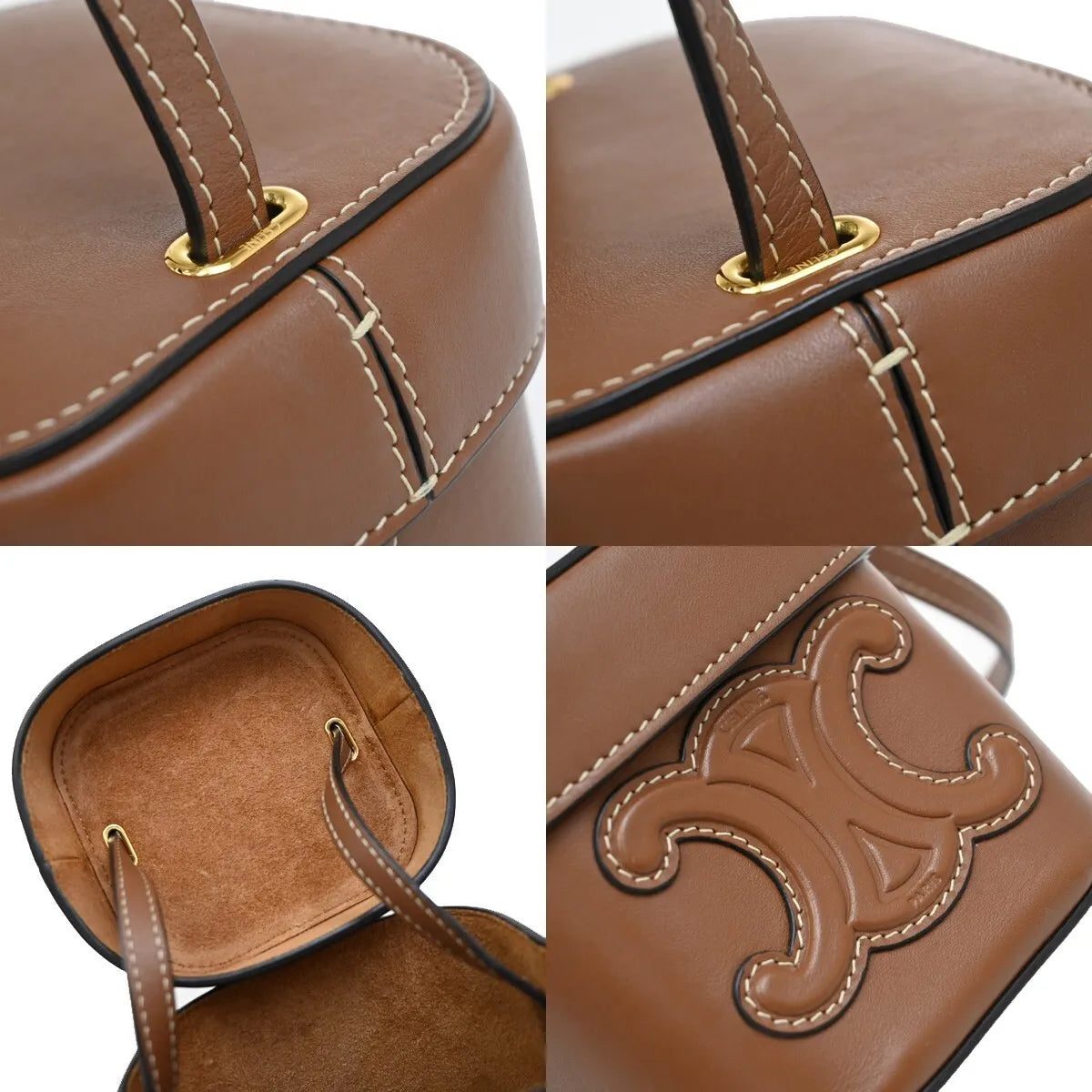 Celine Cuir Triomphe Box Leather, Brown, Leather, Handbag