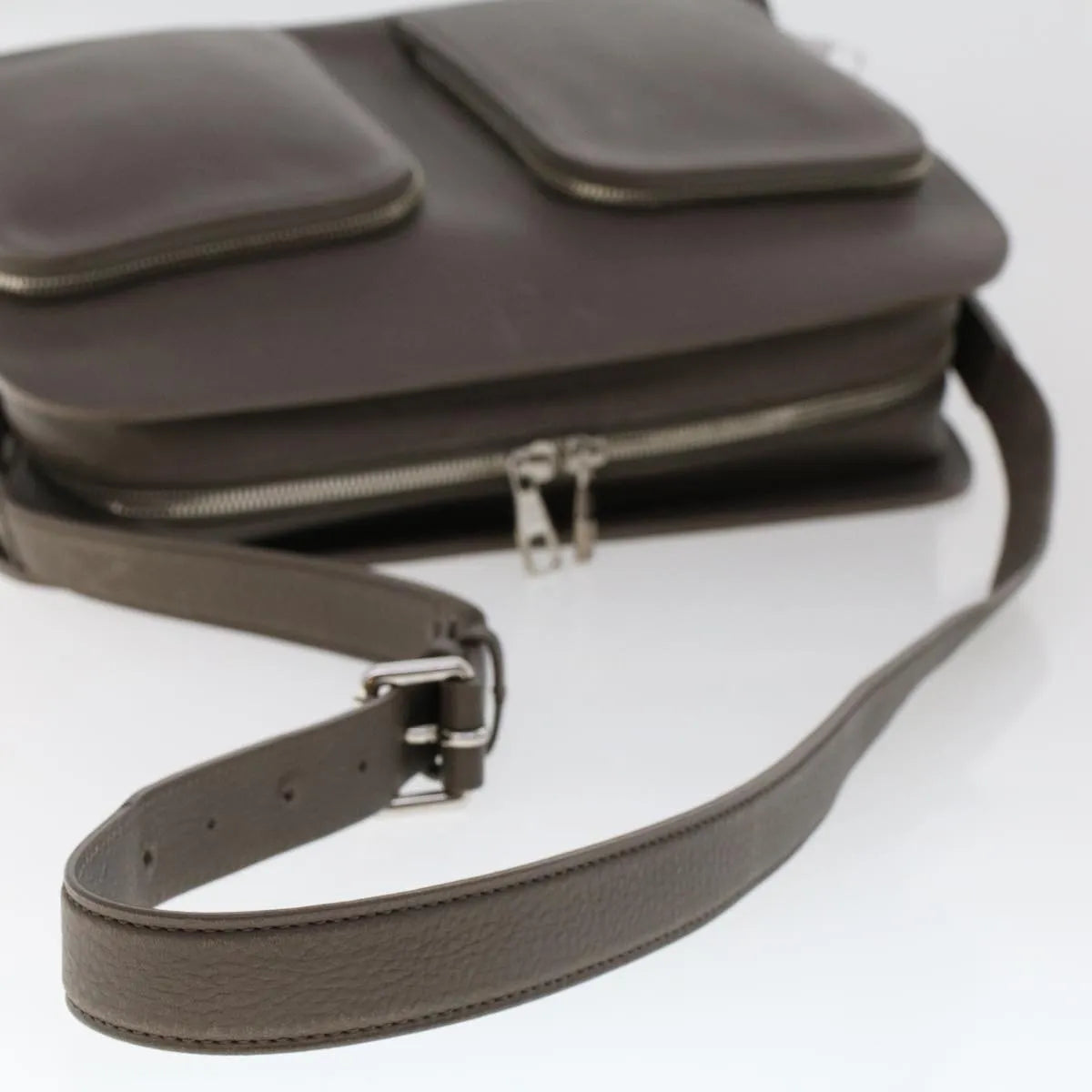 Louis Vuitton Naxos Leather, Gray, Leather, Shoulder Bag
