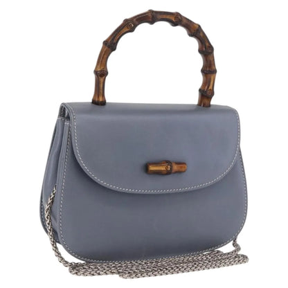 Gucci Vintage Convertible Bamboo Top Handle Leather, Blue, Leather, Handbag