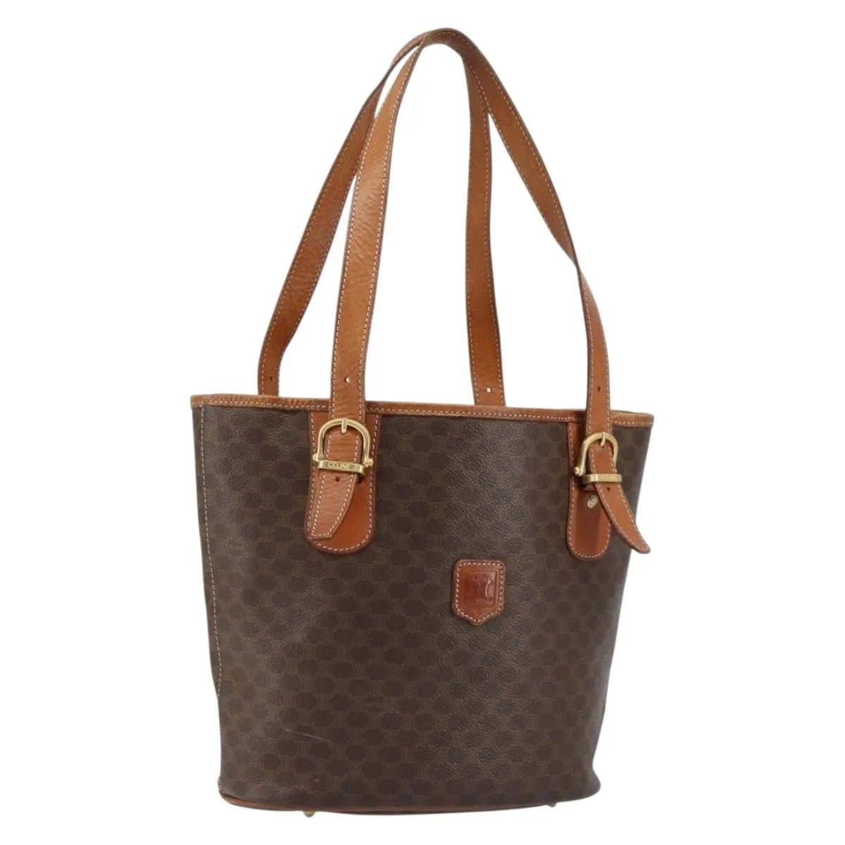 Celine Vintage Macadam Shopper Tote Canvas and Leather, Brown, Canvas, Tote Bag