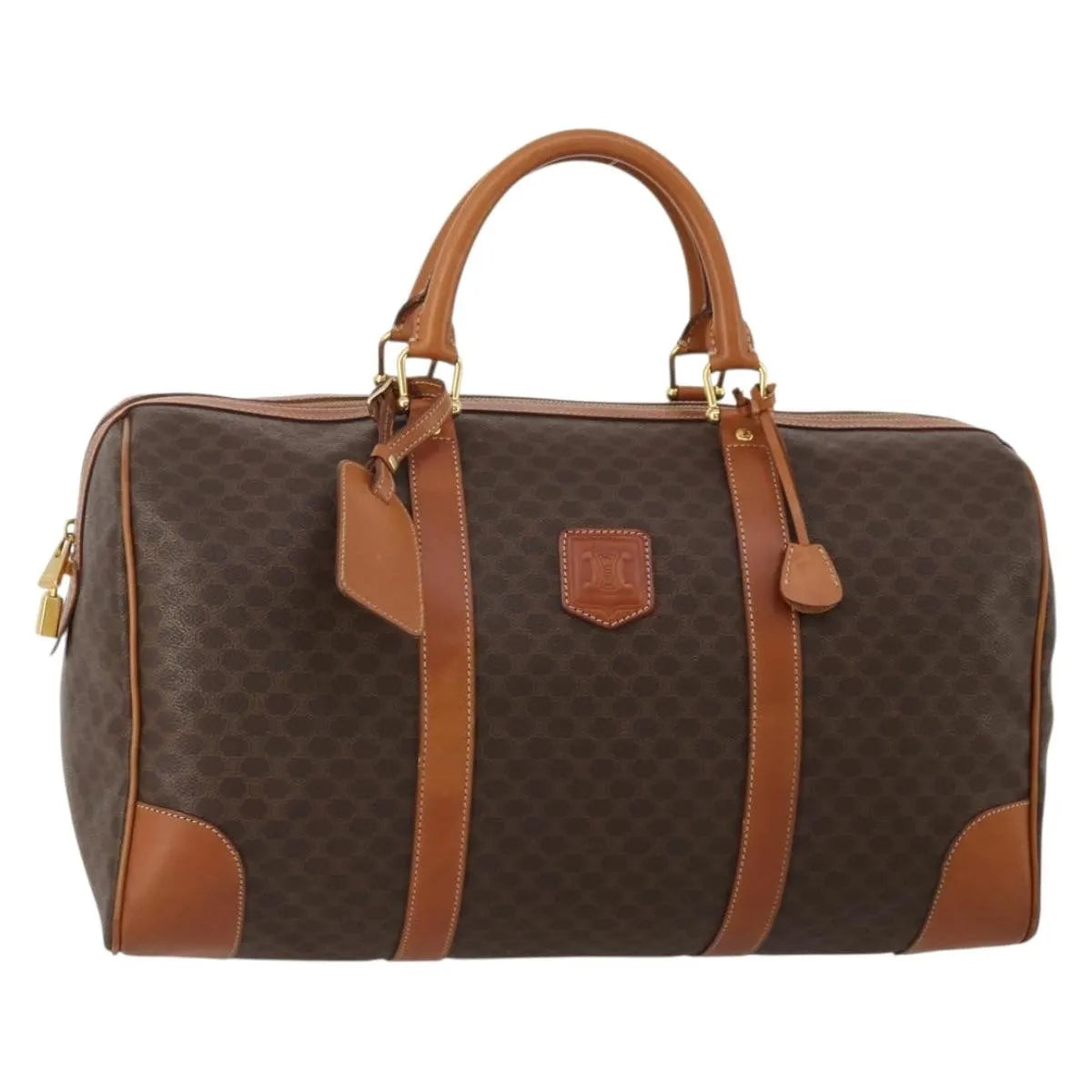 Celine Vintage Macadam Boston Canvas and Leather, Brown, PVC, Handbag