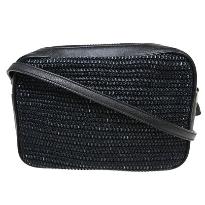 Saint Laurent Lou Camera Raffia, Black, Leather, Handbag