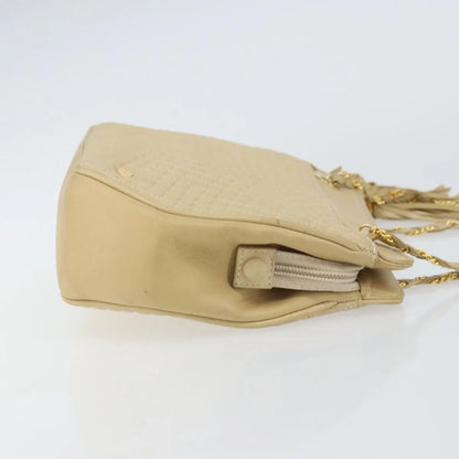 Bally Vintage Chain Quilted Leather, Beige, Leather, Shoulder Bag