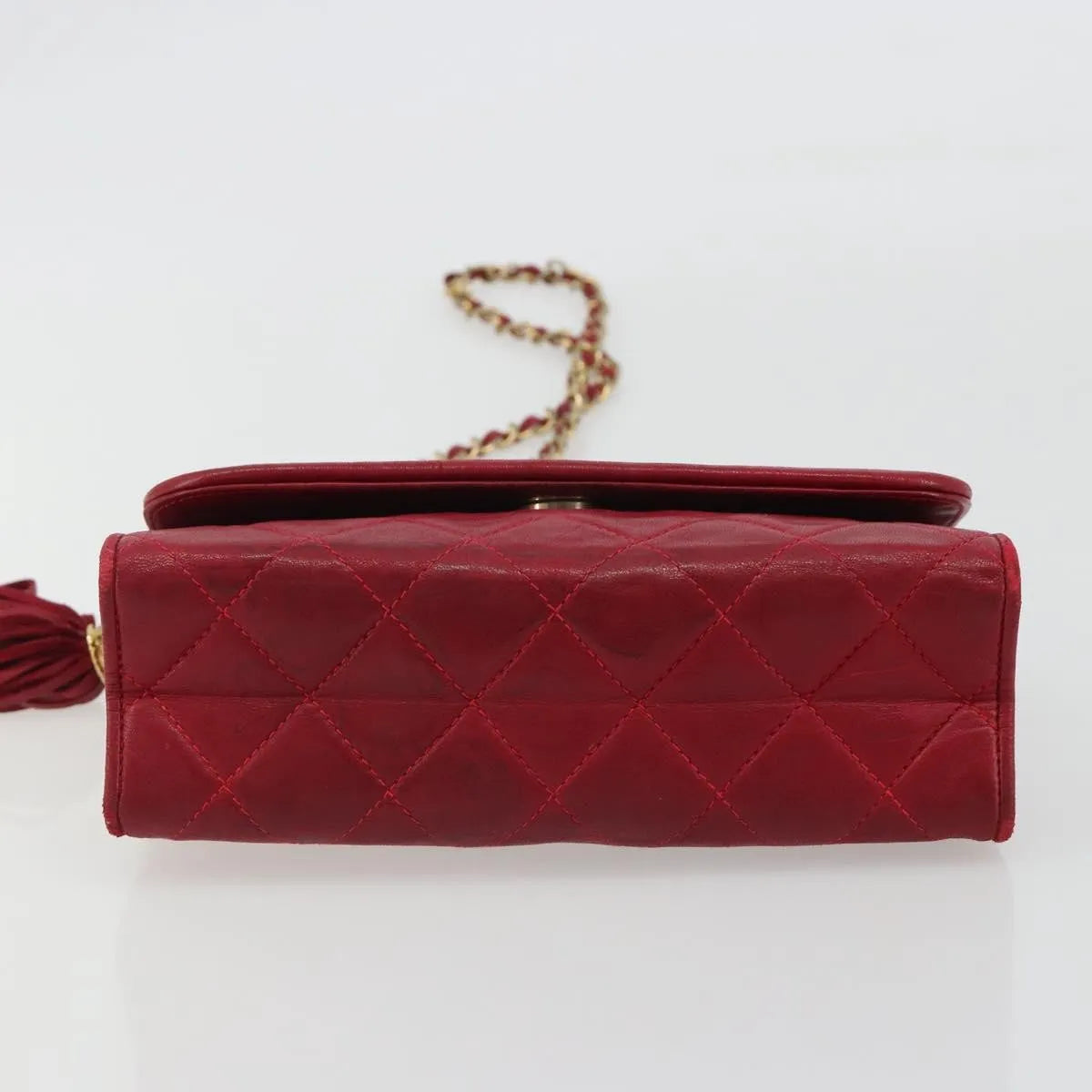 Chanel Vintage Tassel Flap Quilted Lambskin, Red, Leather, Shoulder Bag
