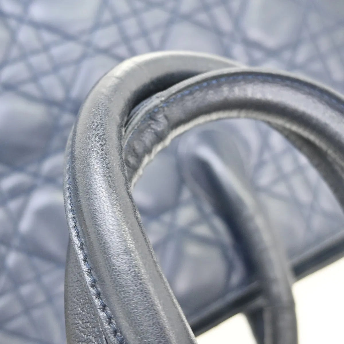 Christian Dior Lady Dior Soft Satchel Cannage Quilt Lambskin, Navy, Leather, Tote Bag