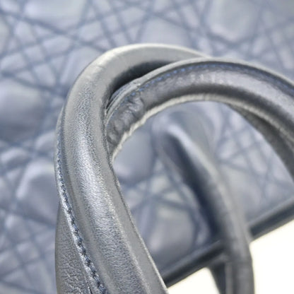 Christian Dior Lady Dior Soft Satchel Cannage Quilt Lambskin, Navy, Leather, Tote Bag