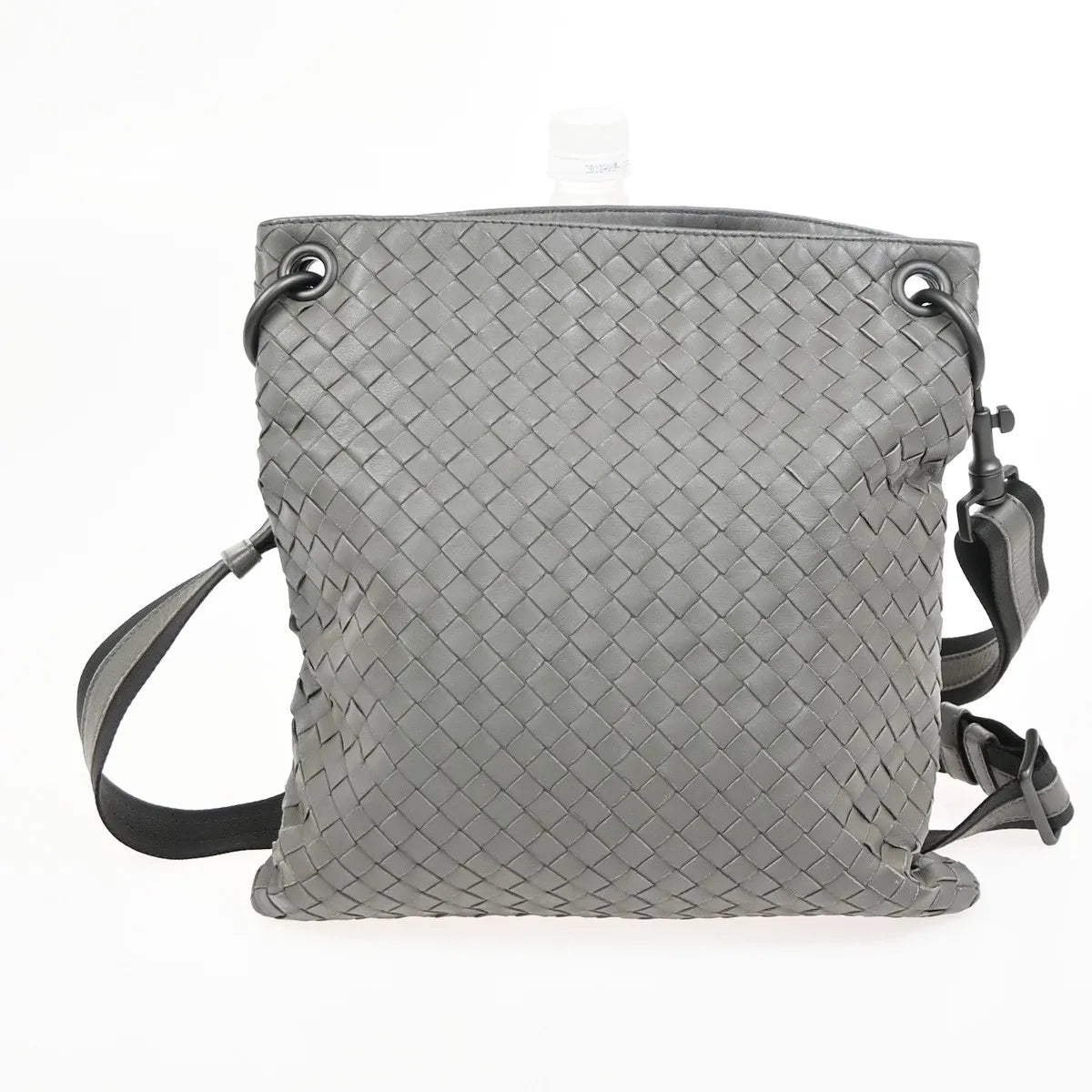 Bottega Veneta Flat Messenger Intrecciato Nappa, Gray, Leather, Shoulder Bag