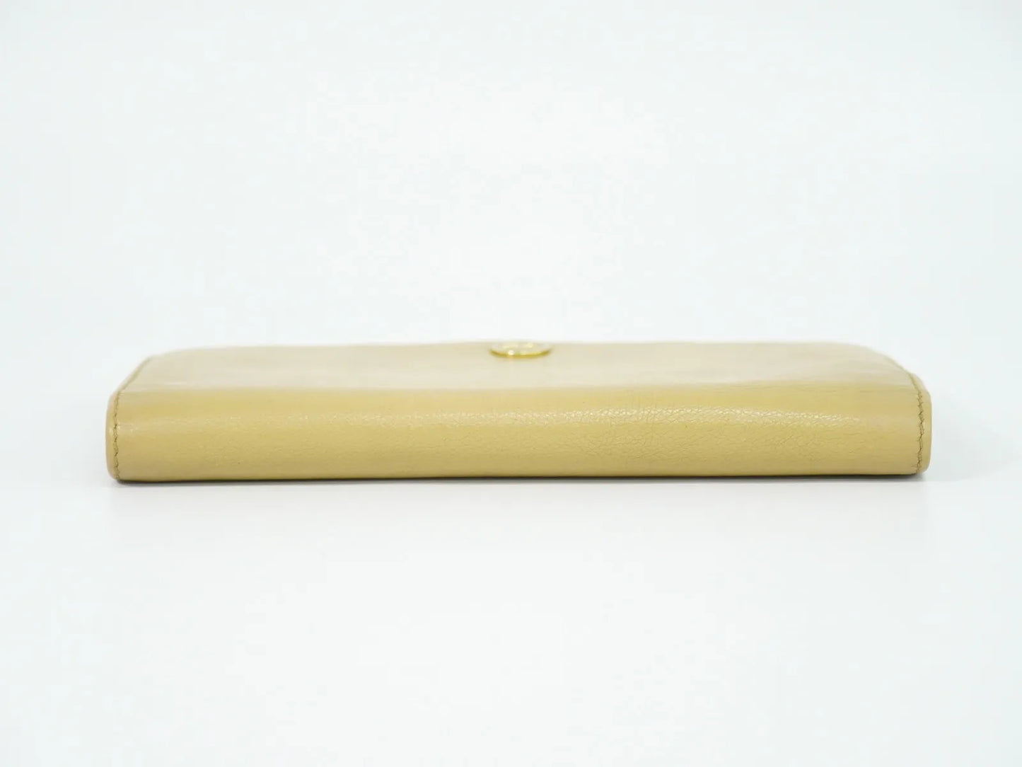 Chanel CC Button Bi-Fold Leather, Beige, Leather, Wallet