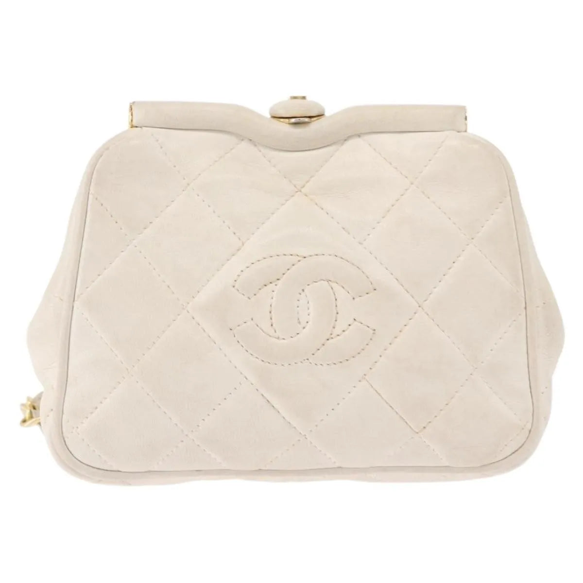 Chanel Vintage Diamond CC Tassel Quilted Lambskin, White, Leather, Shoulder Bag