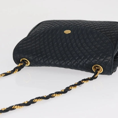 Bally Vintage Chain Quilted Leather, Navy, Leather, Shoulder Bag