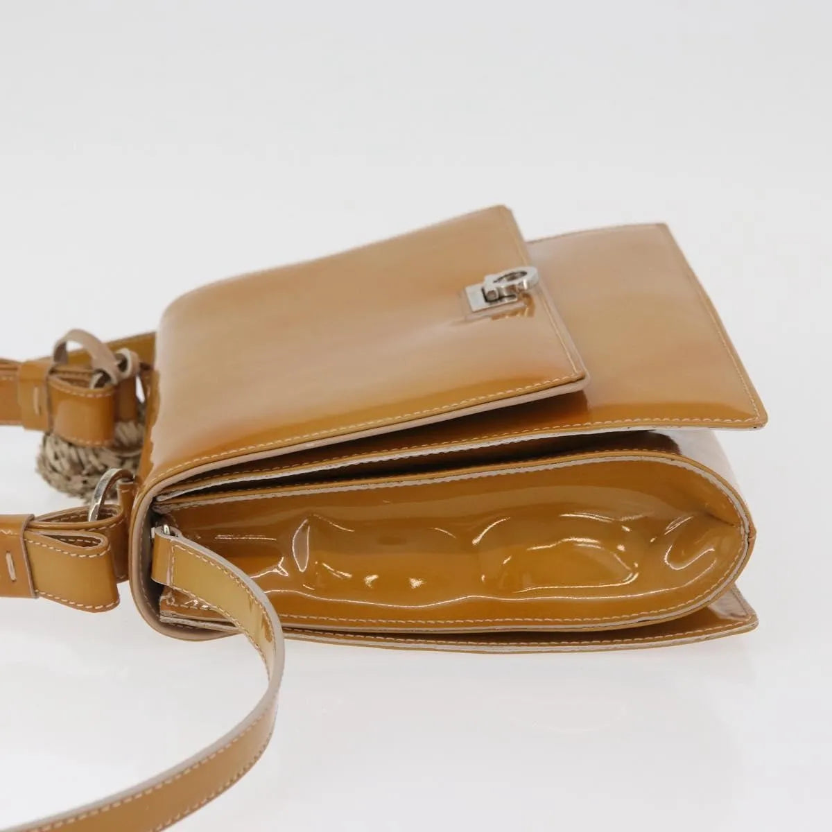 Salvatore Ferragamo Gancini Patent Leather, Beige, Patent Leather, Handbag