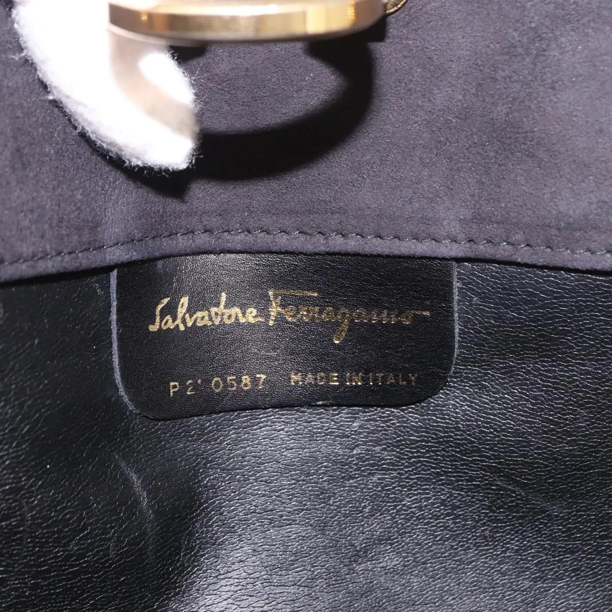 Salvatore Ferragamo Gancini Chain Suede, Black, Suede, Shoulder Bag