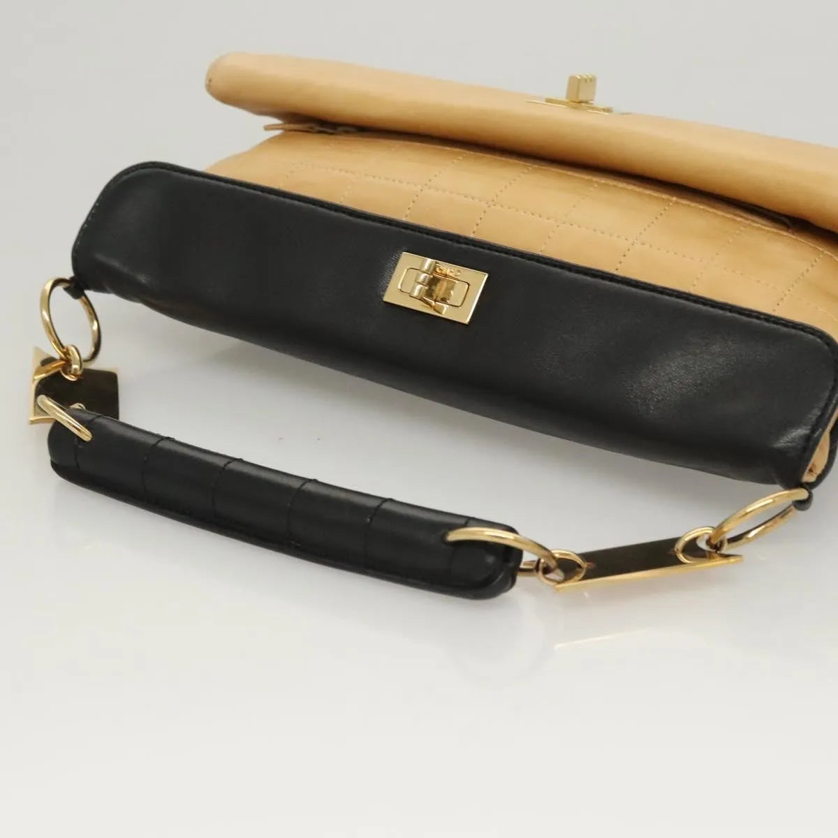 Chanel Chocolate Bar Handbag Lambskin, Beige, Leather, Handbag