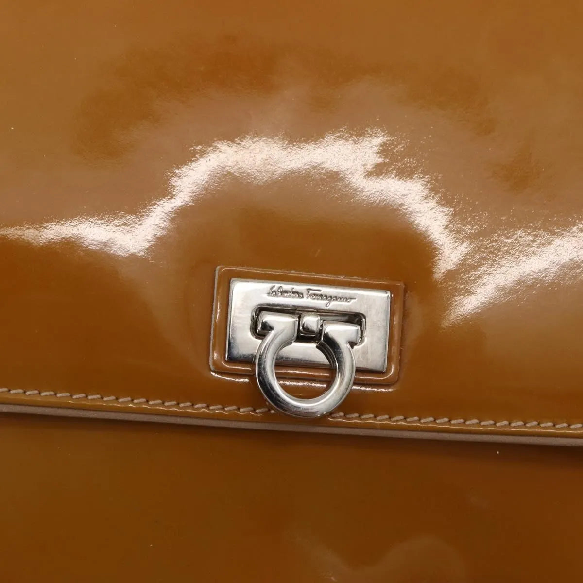 Salvatore Ferragamo Gancini Patent Leather, Beige, Patent Leather, Handbag
