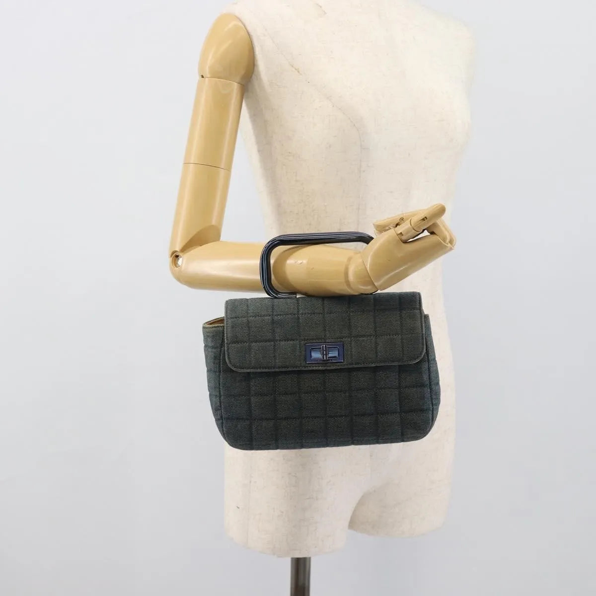 Chanel Chocolate Bar Mademoiselle Top Handle Quilted Denim, Blue, Canvas, Handbag