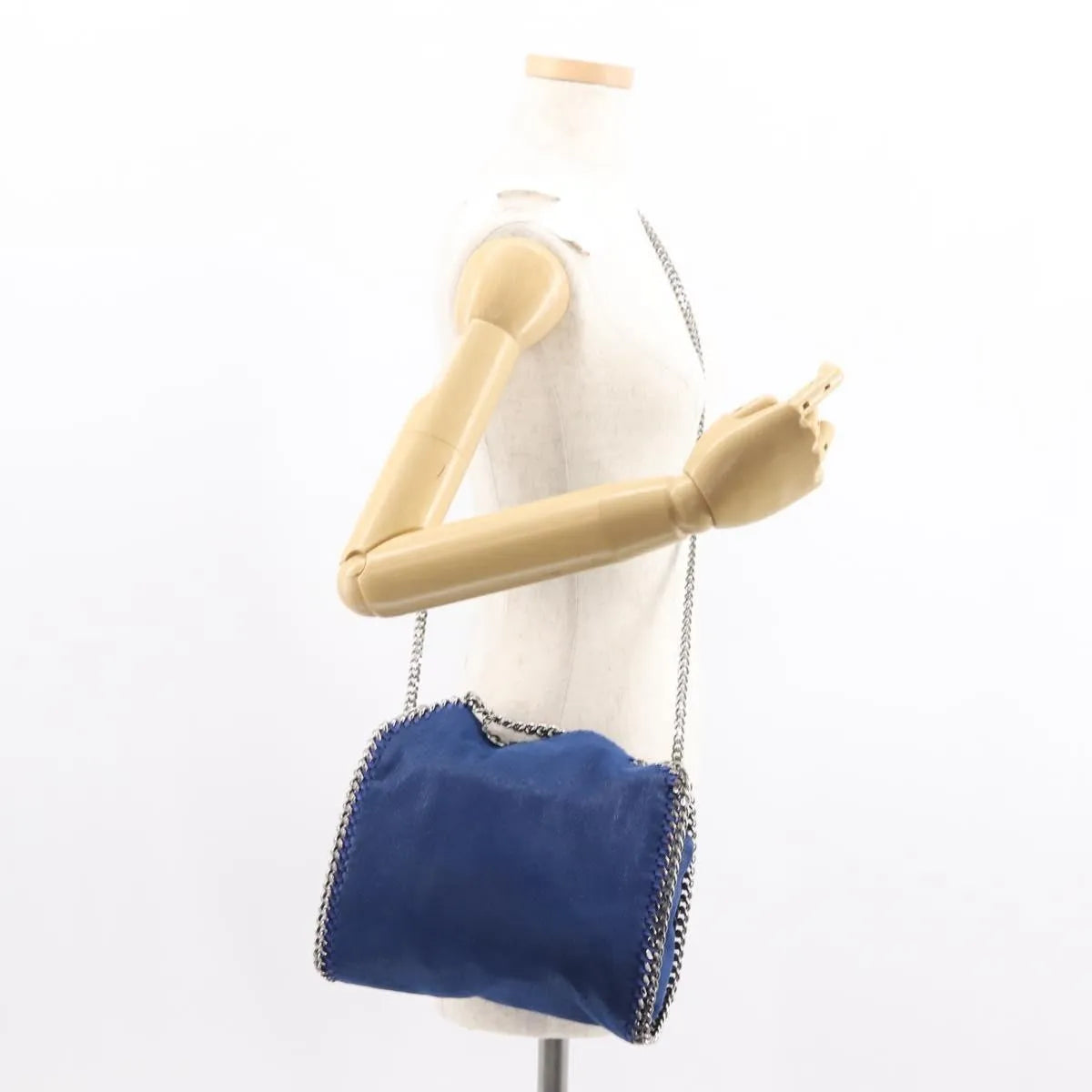 Stella McCartney Falabella Fold Over Shaggy Deer, Blue, Polyester, Shoulder Bag