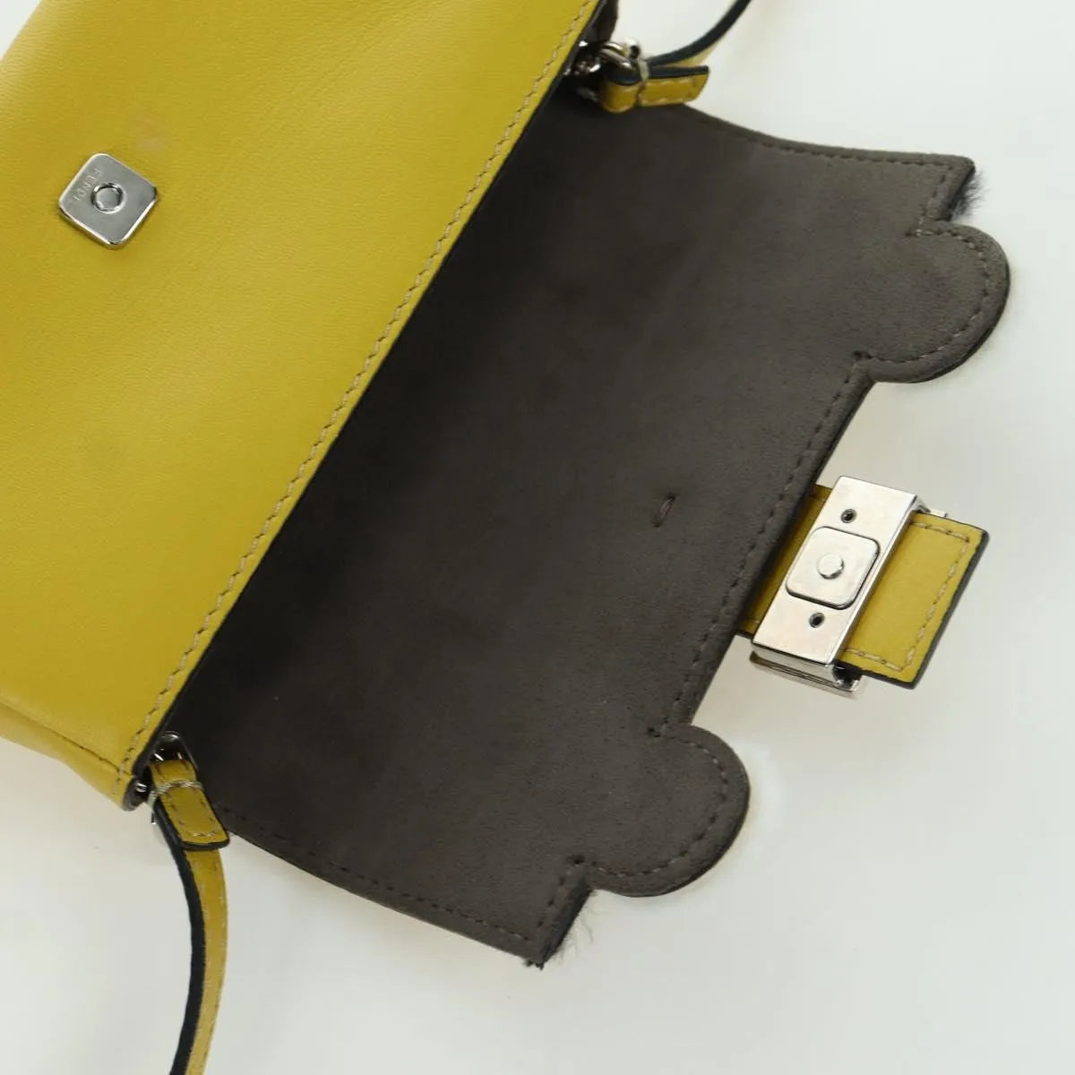 Fendi Monster Baguette Leather and Fur, Yellow, Leather, Handbag