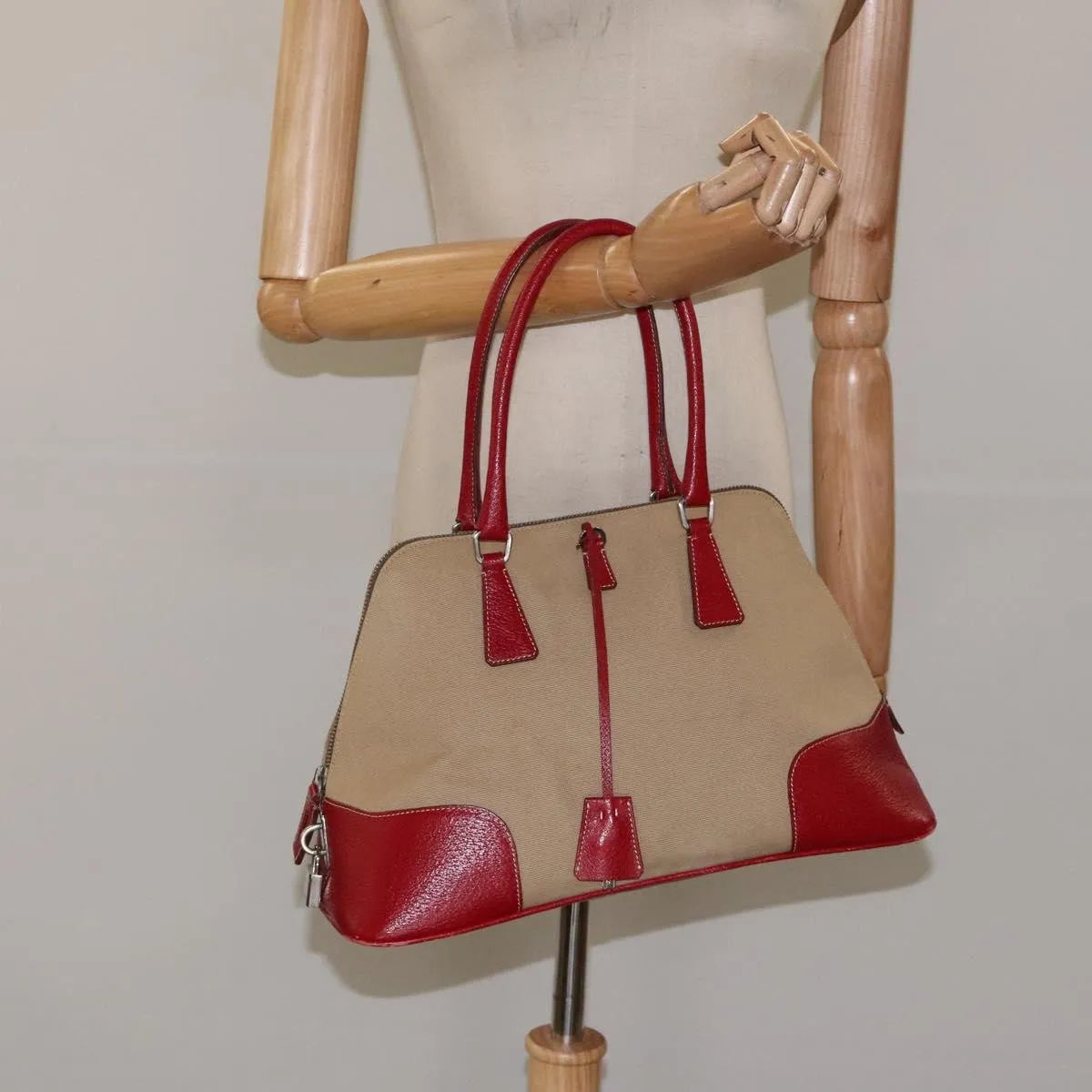 Prada Promenade Tote Canvas and Leather, Beige, Canvas, Shoulder Bag