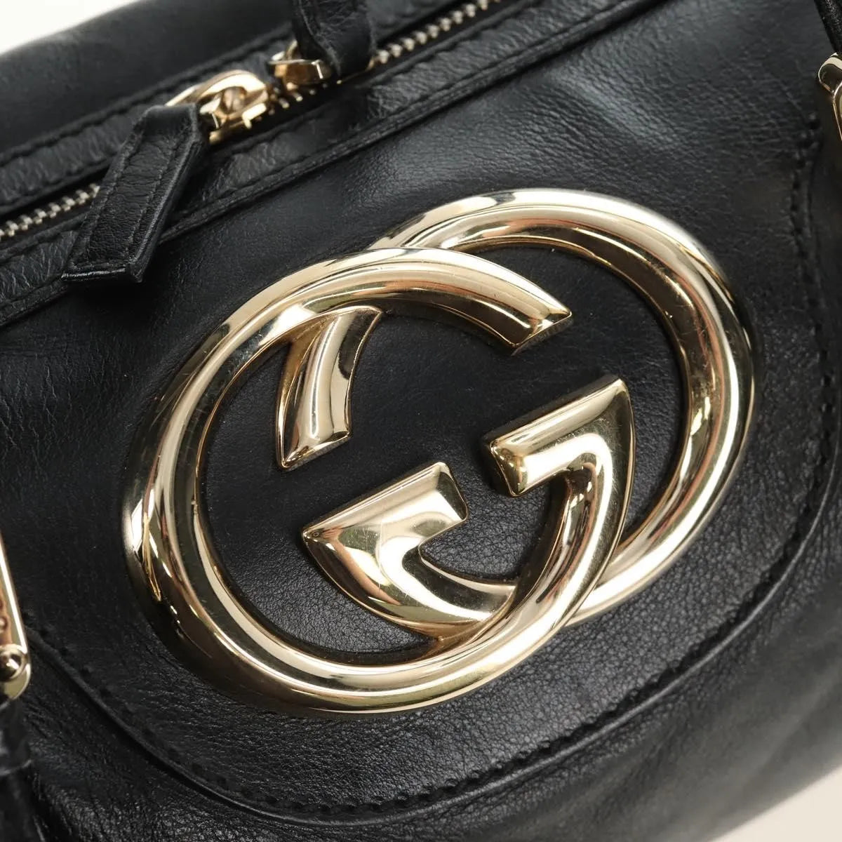 Gucci Britt Boston Duffle Leather, Black, Leather, Handbag