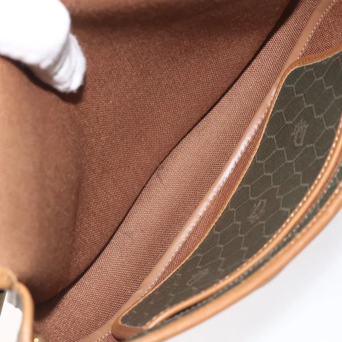 Christian Dior Vintage Honeycomb Flap Coated Canvas, Green, Canvas, Shoulder Bag