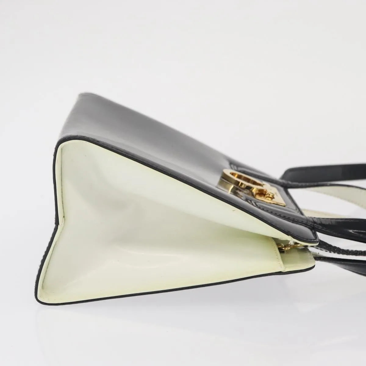 Salvatore Ferragamo Gancini Patent Leather, Black, Patent Leather, Handbag