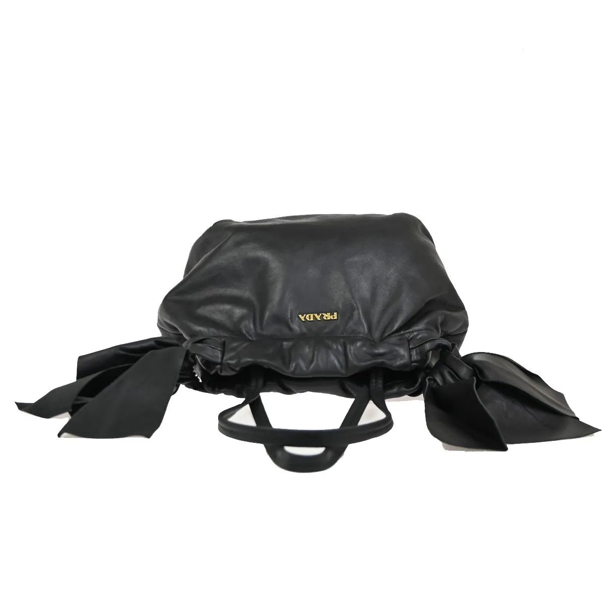 Prada Bow Tie Pleated Tote Leather, Black, Leather, Shoulder Bag