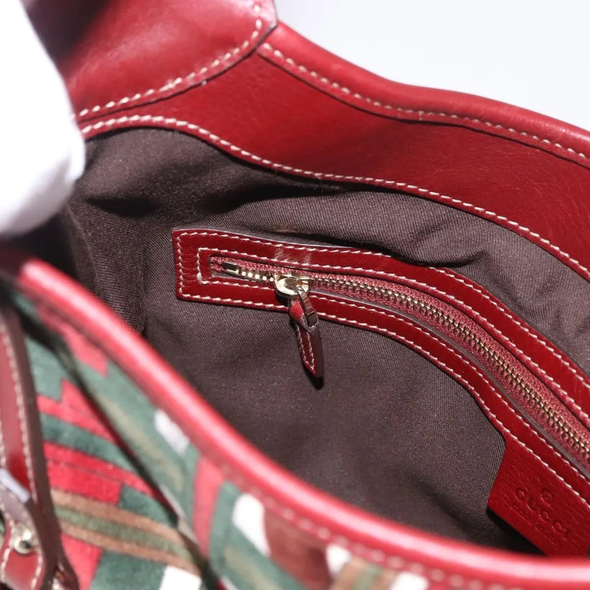 Gucci Vintage Jackie Shoulder Canvas and Leather, Green, Canvas, Shoulder Bag