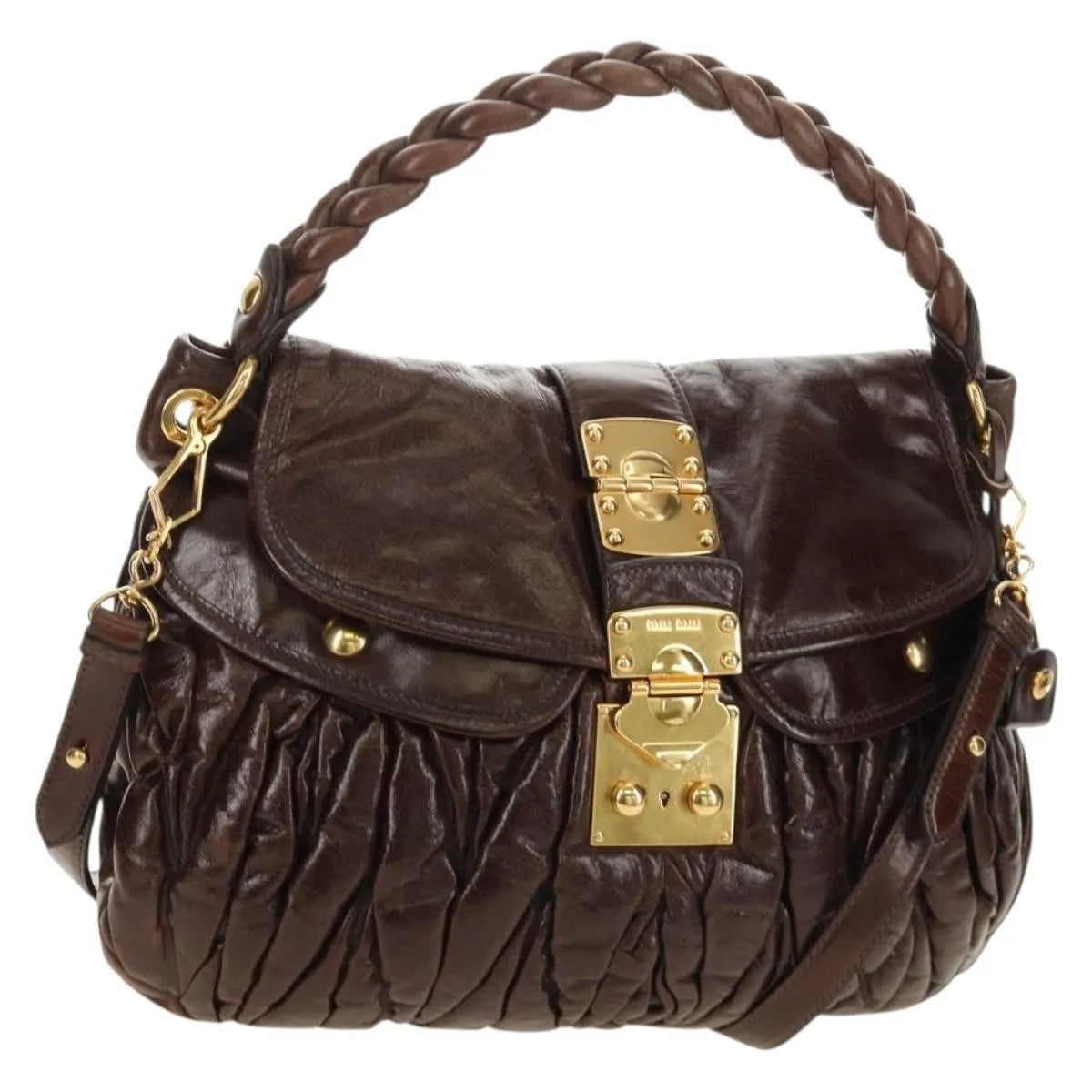 Miu Miu Coffer Convertible Hobo Matelasse Leather, Brown, Leather, Handbag