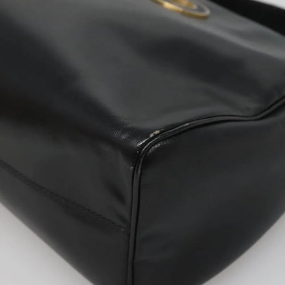 Celine Circle Logo Leather, Black, Leather, Handbag