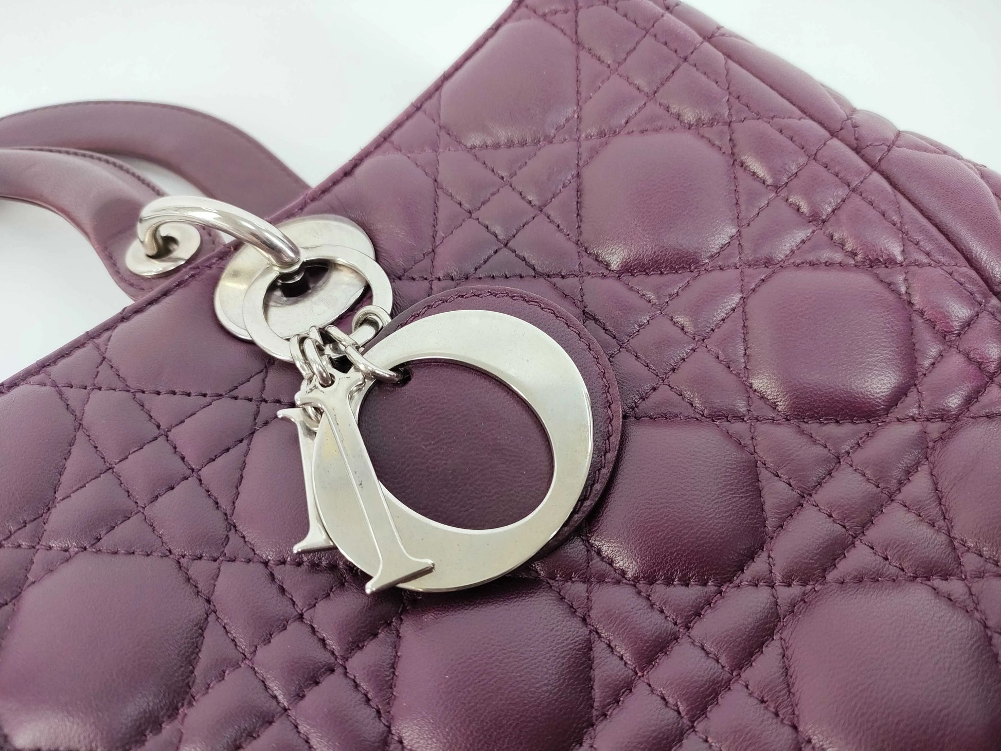 Christian Dior Lady Dior East-West Leather, Purple, Leather, Handbag