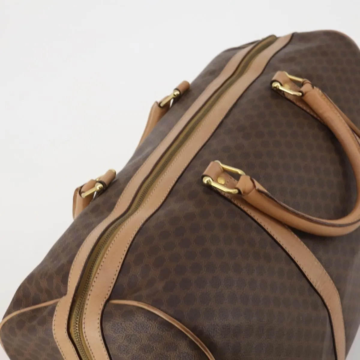 Celine Vintage Duffle Macadam Coated Canvas, Brown, Canvas, Travel Bag