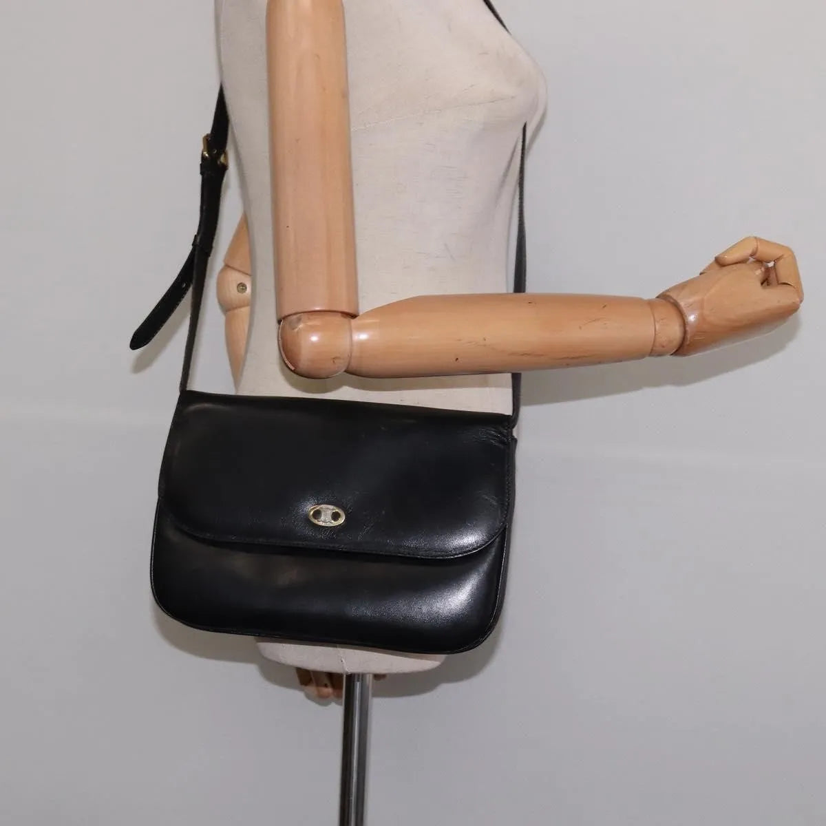 Celine Vintage Leather, Black, Leather, Shoulder Bag