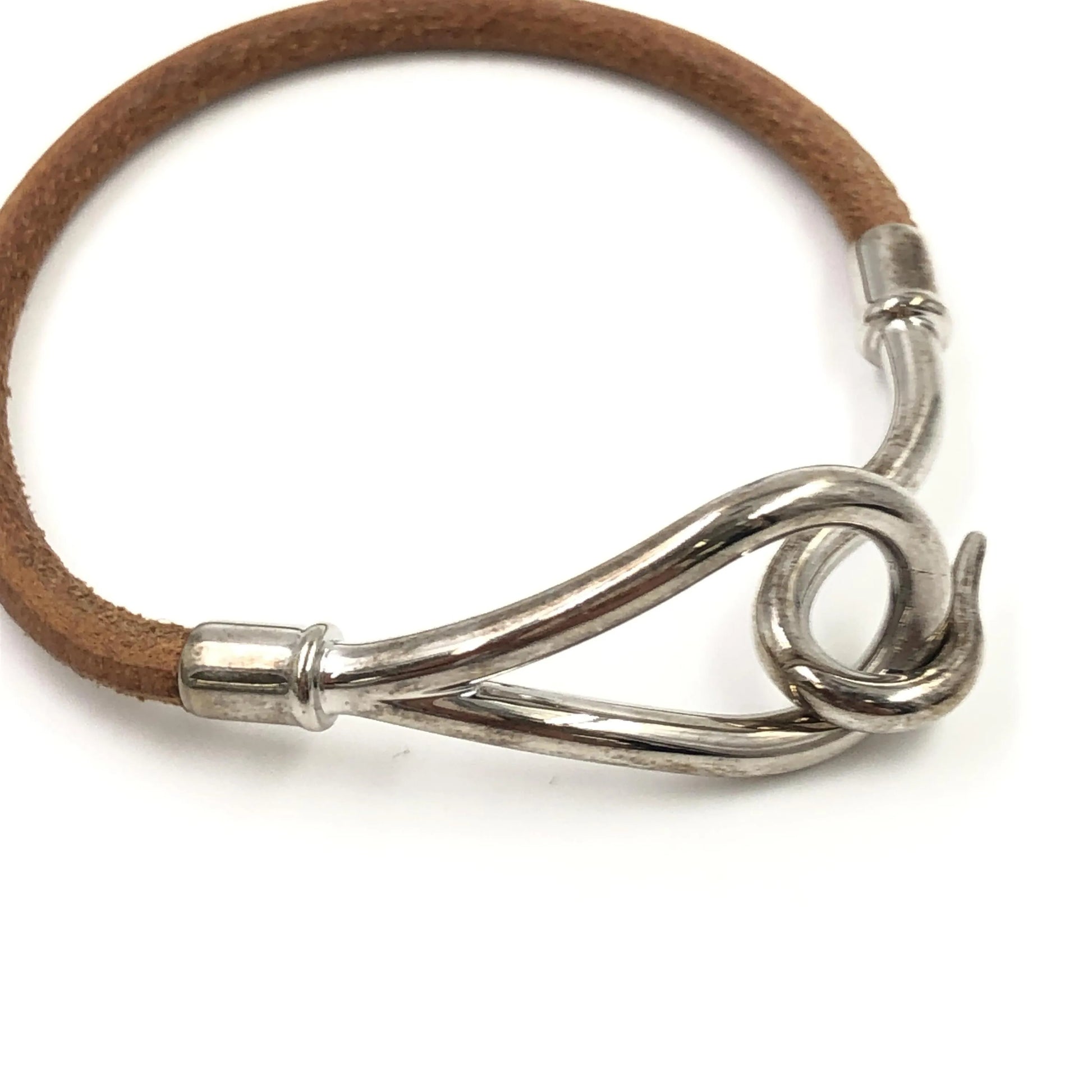 Hermes Jumbo Hook Braided Leather and Metal, Brown, Leather, Bracelet