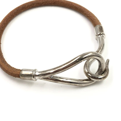 Hermes Jumbo Hook Braided Leather and Metal, Brown, Leather, Bracelet