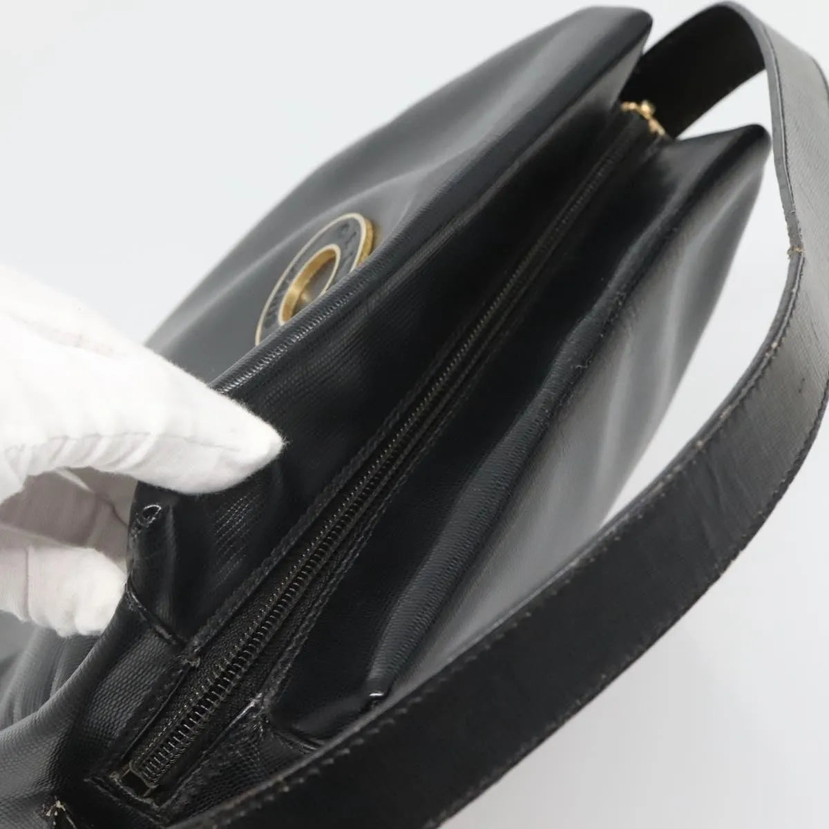 Celine Circle Logo Leather, Black, Leather, Handbag