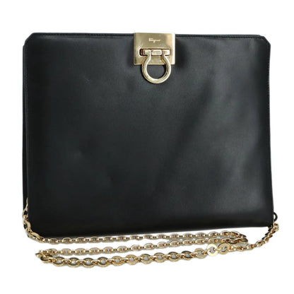Salvatore Ferragamo Vintage Gancini Chain Leather, Black, Leather, Shoulder Bag