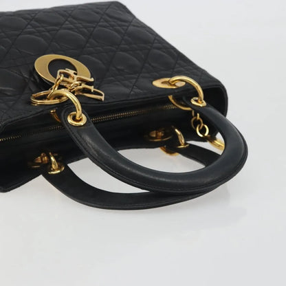 Christian Dior Vintage Lady Dior Cannage Quilt Lambskin, Black, Leather, Handbag