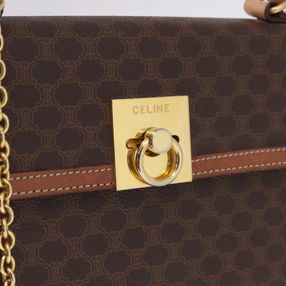 Celine Vintage Macadam Canvas and Leather, Brown, Canvas, Handbag