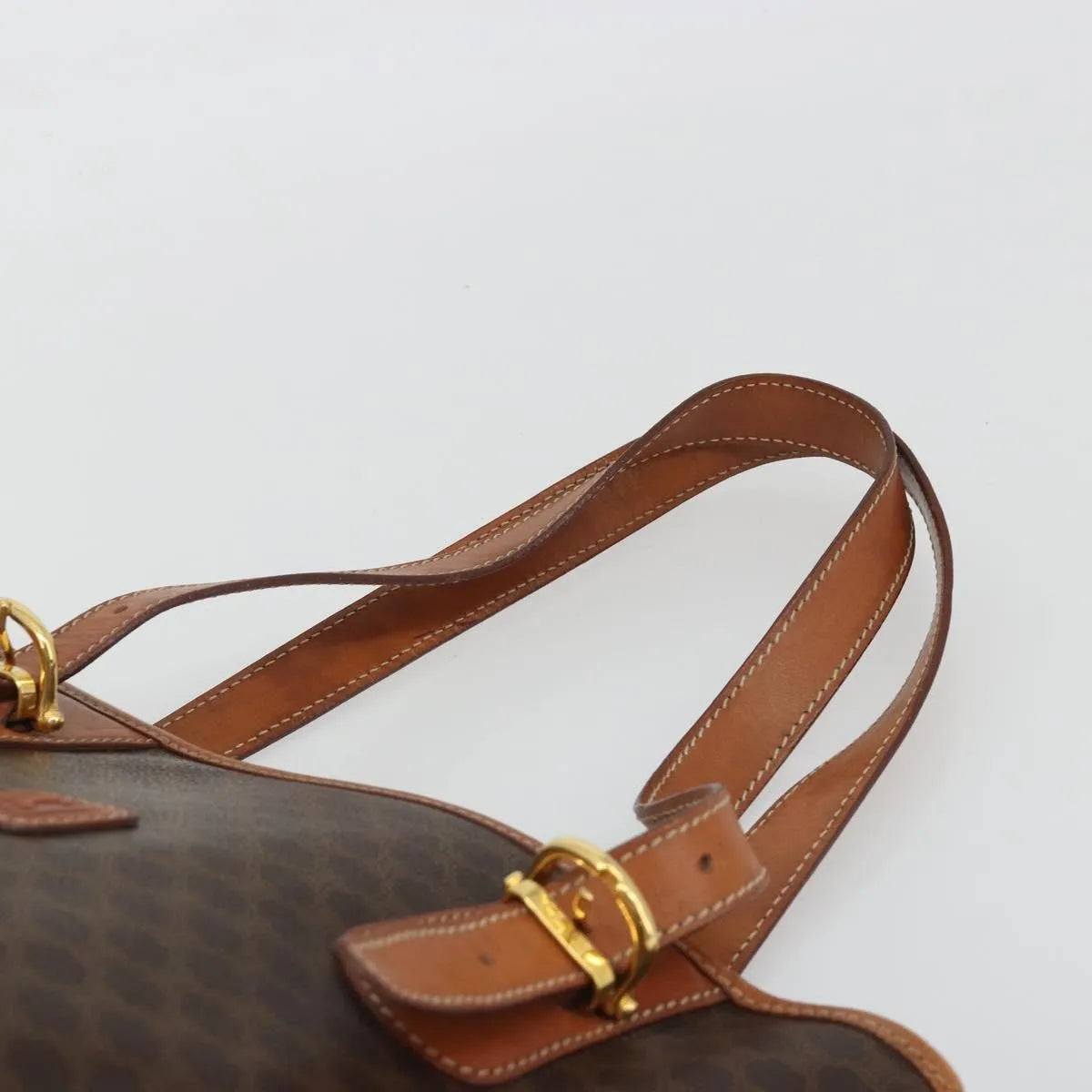 Celine Vintage Macadam Canvas and Leather, Brown, PVC, Handbag