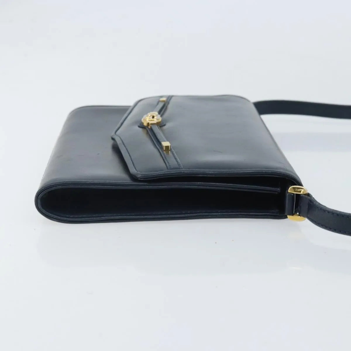 Gucci Vintage Interlocking G Flap Leather, Navy, Leather, Shoulder Bag